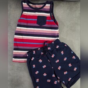 Jumping Beans Toddler Girls 2pc Set Red & Blue Striped Tee & Shorts Size 2T